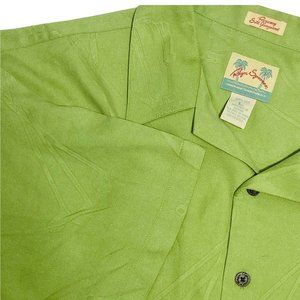 Reyn Spooner Men Large Green Golf Theme Short Sleeve Button Front Silk Shirt
